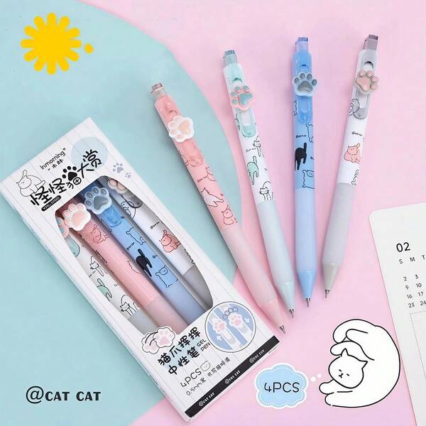 4 bút bi hình mèo và bí ngô, ngòi 0.5mm, mực đen, viết trơn tru; Bút tối giản, màu trung tính, thời trang, thích hợp cho việc viết nhật ký và vẽ; Lựa chọn tốt nhất cho việc viết trơn tru và sử dụng văn phòng; Đồ dùng học tập