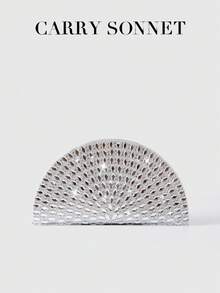 Sac de soirée à paillettes en forme d'éventail avec strass argentés, sac de soirée scintillant avec fermeture éclair, cadeau idéal pour les femmes - Argent - Voir 2