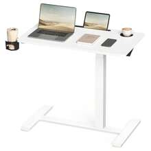 VASAGLE Escritorio con Ruedas Mesa Auxiliar Altura Ajustable Tablero de 80 x 45 cm 2 Portavasos Blanco Nube MLSD601W01 - 80 cm de largo x 45 cm de ancho - Ver 1