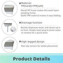 Collapsible Wash Basin With Drain Plug - 2.4 Gallon Foldable Kitchen Sink For Baby Bottles RV Camping Space-Saving Dish Tub In Gray - Gray - View 4