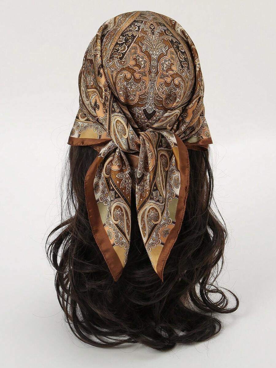 1条波西米亚风印花头巾，经典户外旅行头巾，女士发带发饰，沙滩，假日 - 淺棕 - 查看 1