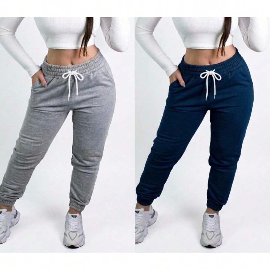 Kit Of 2 Women's Sweatpants - Fashionable Winter Pants - - 灰色和藍色運動褲兩件套 - 查看 1