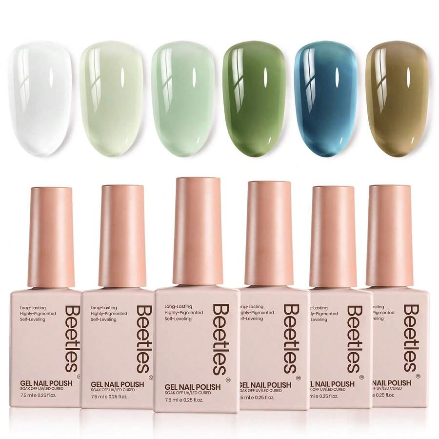 Beetles Nude Gel Nail Polish Set - 6 Colors Nude Pink Brown Neutral Jelly Gel Polish Kit - 6 Colors Forest Veil - 查看 1