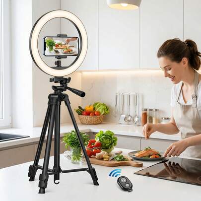 4pcs Adjustable Smart Phone Tripod, With Flexible Rotating Neck, Portable Metal Stand, Phone Holder, Suitable For Video Recording, Live Streaming, Cooking And Fitness, No Battery Required, Sturdy Tripod Legs, Fashionable Tripod