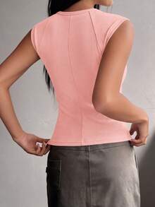 PRETTYGARDEN Women's Summer Clothes Tanktop Casual Ribbed Cap Sleeve Slim Fitted Knit Basic Cute Tops Tee Shirts  Fashion Vacation Pink Clothes Tops For Women - 粉色 - 查看 2