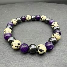 1 chiếc vòng tay phong cách Bohemian | Trang sức thủ công co giãn với đá obsidian đen, ngọc bích tím và chấm, giúp giải tỏa nỗi đau trong quá khứ, trang sức thiền yoga - Món quà lý tưởng cho Ngày của Mẹ, Ngày Nhà giáo, Lễ Tạ ơn hoặc các dịp đặc biệt khác. - Nhiều màu - Xem 4