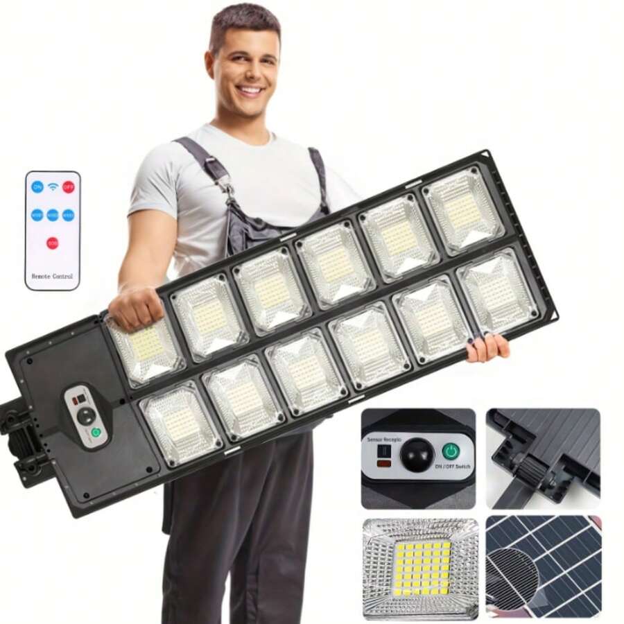 2/1PCS Super Bright 1000-Lumen Solar Street Light, 504-Number LED Beads, Outdoor Large Street Light, With Voice-Activated Guanglu Motion Sensor And Remote Control, Yellow To Green Light Automatically Turns On, Floodlight, Suitable For Non-Motorized Lanes, Commercial Areas, Parking Lots, Construction Sites, And Lane Illumination - Outdoor Large Street Light - View 1