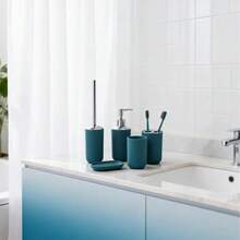 5-Piece Modern Bathroom Set / Minimalist Muted Green / Toilet Brush + Soap Dispenser + Rinse Cup + Toothbrush Holder + Soap Dish - Dark Green - View 4