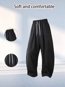Pantalon de sport ample pour hommes, pantalon de sport incurvé toutes saisons, doux et confortable, convient aux sports et à l'usage quotidien - Noir - Voir 4