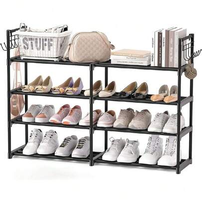 Organizador De Zapatero,Zapatero De 4 Niveles con Ganchos Multifuncionales para Zapateros Apilables para hasta 20 Pares,Zapatero Que Ahorra Espacio para Guardar Y Almacenar Zapatos,44472878