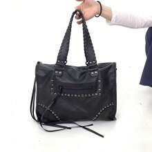 Y2K Vintage Women's Vegan Leather Tote Bag, Large Capacity Rivet Splicing Personalized Street Shoulder Bag - Black - View 11