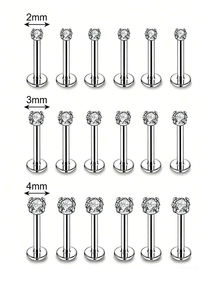 Bộ 18 món trang sức xỏ khuyên Medusa bằng thép không gỉ 16G, khuyên tai xoắn ốc phía trước 2mm/3mm/4mm, khuyên môi unisex/khuyên môi Marilyn. - Bạc - Xem 1