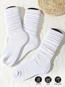 6 pares de calcetines altos casuales para mujer, suaves y cómodos, aptos para todas las estaciones - Blanco - Ver 3