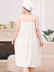 加大码女士加厚浴袍/浴帽和浴巾家居服套装 - 白色 - 查看 6