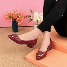 Zapatos de tacón para mujer, de piel lisa, con suela antideslizante y puntera abierta, para primavera, transpirables, de trabajo, zapatos de piel para mujer - Burdeos - Ver 5