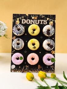1 Stück schwarzer goldener Holz-Donut Präsentationsständer, Größe 35*26cm, hält 9-16 Donuts, geeignet für Geburtstagsdekoration, Hochzeitsfeier, Donut-Präsentation, Party-Tischdekoration, Tisch-Mittelstück, Baby-Shower, Jubiläums-/Feiertagsparty, Geburtstagsnachtisch-Präsentation, Wohndekoration. Diese rechteckige Ablage kann als dekorativer Ständer zum Präsentieren von Donuts verwendet werden und verleiht Ihrem Esstisch einen charmanten Akzent, DIY Dessert-Dekorationselement - schwarzes Gold - Übersicht 7