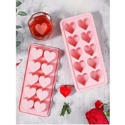 1pc Heart-Shaped Ice Cube Tray - 10 Heart-Shaped Chocolate Mold, Easy Demold. Suitable For Making Candies, Baked Goods, Cookies, Cakes, Decorations; Can Also Be Used As Ice Cube Tray Or Pudding Mold.