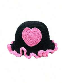 1pc Women Handmade Crochet Ruffle Brim Bucket Hat, Novelty Casual Floppy Cloche Hat - Màu trơn - Xem 11
