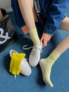 5 Pairs Random Yellow Tone Comfortable Breathable Mid-Calf Socks, Versatile Daily Wear - Multicolor - View 7