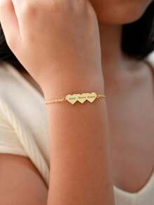 Personalized Name Bracelet, Customized 1-3 Heart-Shaped Name Bracelets, Elegant Customized Multi Name Bracelets,Bracelets For Women, Stainless Steel Jewelry, Personalized Silvery And Gold Color Heart-Shaped Bracelets, Summer Jewelry, Beach Accessories For Women, Mother's Day, Easter Gifts - Multicolor - View 6