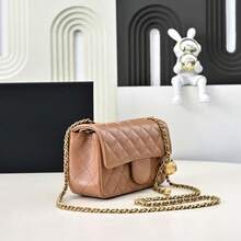 Brown Quilted Leather Crossbody Bag With Gold Chain & Pearl Ball Charm , Luxury Style For Women, Shoulder Bag For Daily, Party, Dating – Includes Dust Bag - Marrón - Ver 5