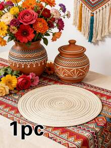 1/4/6pcs Bohemian Style Minimalist Placemats, Suitable For Weddings, Parties, Country Gatherings, Picnics, Outdoor Dining, Birthday Banquets, Dining Table Decor - Multicolor - View 11