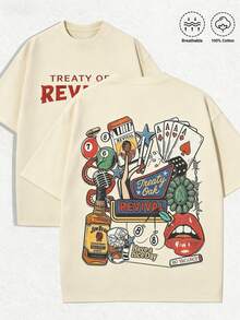 20261 PCS Entertainment "Treaty Oak Revival" Graphic Tee: Featuring Distressed Vintage Finish, Front Bold "TREATY O REV" Letter Print, Back Artistic C - 杏色 - 查看 2