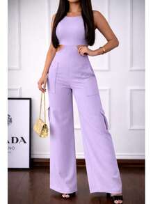 Premium Tailored Cargo Jumpsuit With Spandex Straps - Mauve Purple - View 1