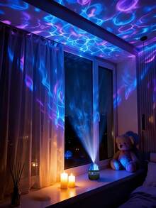 1 pieza Lámpara proyector USB con estrella/onda/aurora, luz de escritorio con control remoto para ajustar la iluminación y la velocidad, crea una atmósfera romántica, proyector de luz nocturna para adultos, adecuado para oficina, sala de juegos/dormitorio/techo/fiesta - luz policromática - Ver 4