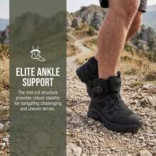 ESDY 男士户外徒步防护鞋 - 野外探险徒步狩猎防滑鞋 - 迷彩战场旋转自动扣系带战术训练靴 - 黑色 - 查看 3