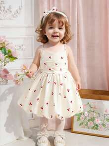 Baby Girls' Cute Sleeveless A-Line Puff Lantern Dress, Suitable For Vacation And Daily Outings, Spring/Summer - Apricot - View 3