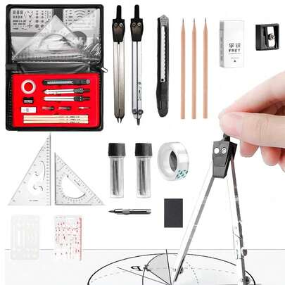 Juego de Geometría Profesional, 22 Piezas, Juego de Compás para Artistas y Estudiantes, Reglas y Brújulas, Herramientas de Dibujo para Ingenieros, Accesorios de Construcción