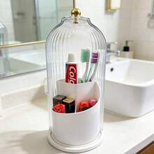 360° Rotating 3 Slots Toothbrush Holder With Sliding Lid, Dustproof Bathroom Countertop Organizer, Non-Slip Base Toothpaste & Makeup Brushes Storage Caddy, Space-Saving Vanity Counter Organizer For Bathroom Sink, Premium ABS Plastic Bathroom Organizer Caddy For Home, Dorm & Apartment, Multi-Use Countertop Storage Stand For Toothbrushes, Toothpaste Tubes, Cosmetic Brushes & Small Bathroom Accessories, Easy To Clean Sliding Lid Toothbrush Organizer, Stylish Bathroom Counter Storage Solution For Daily Use, Suitable For Family & Personal Use Bathroom Vanity Organizer - 白色 - 查看 11