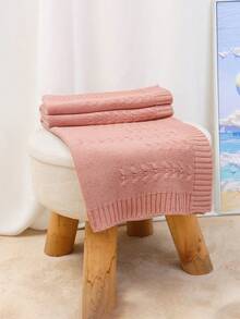 1 pieza Manta de punto de unicolor para bebé, Edredón suave con diseño de hojas para bebé, Manta minimalista para todas las estaciones para niños pequeños - Rosa - Ver 5