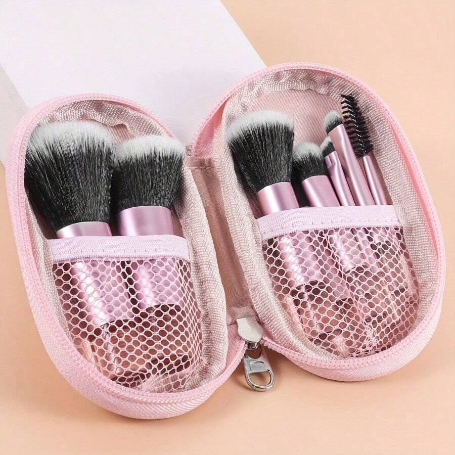 10pcs/13pcs Portable Travel Makeup Complete Cosmetic Tools,Mini Multifunctional Powder Brush, Foundation Brush, And Eyeshadow Brush - Pink Set - View 1