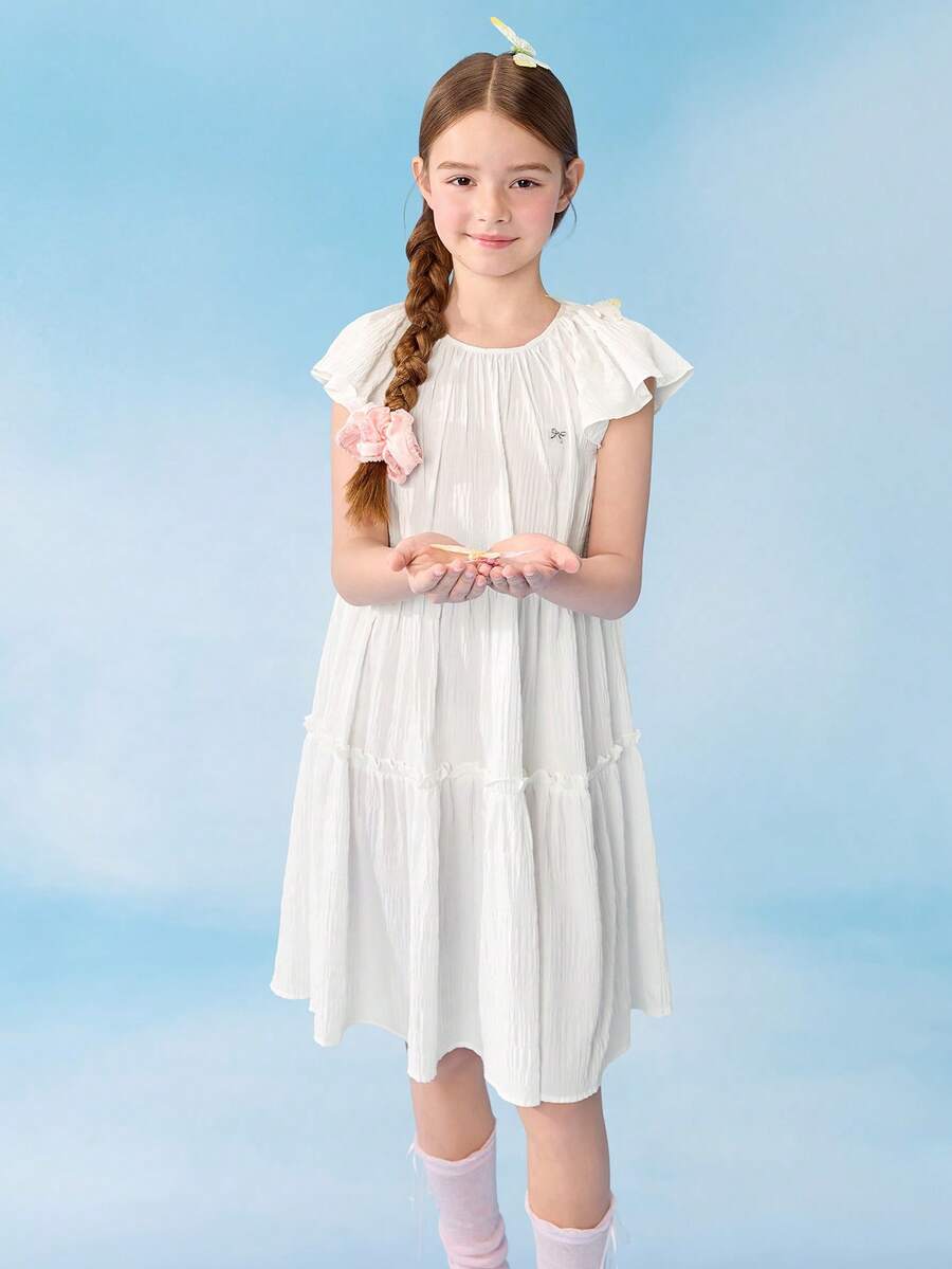 Balabala 女童公主裙 荷叶袖 蓬蓬裙 甜美梦幻派对生日礼服 2026夏季款 - 米白 - 查看 1