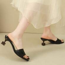 Sandalias de tacón fino con punta cuadrada y tira única, de cristal francés, para mujer; nuevas sandalias transparentes de tacón alto para mujer - Negro - Ver 4