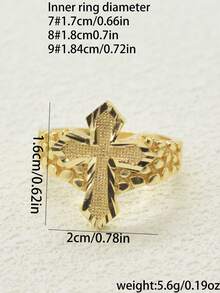 1 pieza Anillo chapado en oro de 14k con pepitas. Anillo de cruz para mujer. Anillo religioso lindo adecuado para uso diario. - Blanco - Ver 10