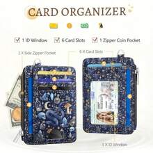 Goth Mushroom Credit Card Holder Slim Wallet Women Witchy Skull Gothic Night RFID Blocking Small Wallet Woman Keychain With Zipper Coin Pocket Front Pocket Thin Travel Ladies Card Case With ID Window - Đầu lâu Gothic màu xanh - Xem 3