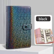Large Capacity Storage Book Money Saving Notebook PU Leather 50 Inner Pages 100 Bills Capacity Stamp Bank Card Collection Album Wallet Waterproof Dirt Resistant Colorful Snap Button Design - Blue - View 3