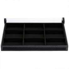 5 Large Jewelry Trays In Velvet Faux Leather (33x22cm) With Cover - 黑色 - 查看 3