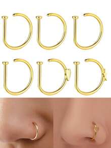 3pcs Stainless Steel D-Shape Fake Nose Ring, Comfortable Non-Piercing Nose Clip Jewelry For Women & Men, Suitable For Valentine's Day, Mother's Day, Thanksgiving, Birthday Party, Bar Dancing, Daily Wear - 3 gold - View 2