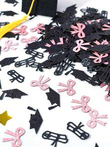100pcs Pink And Black Bow Graduation Cap Confetti - Glitter Celebration Graduation Party Table Decor Confetti - Suitable For Congratulating Graduates, 2026 Bow Theme Graduation Party Table Decor Confetti - View 6