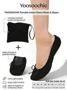 Soft Sole Lightweight Women's Dance Shoes, Foldable Storage Suitable For Indoor Wear Slip-On Ballet Flats, Travel Replacement Spare Shoes, Comes With Storage Bag - Black - View 6