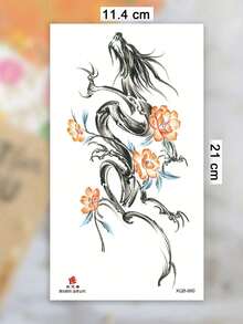 1 Sheet Big Size Body Art Temporary Tattoo Sticker, Unisex, Chinese Wind Dragon Plum Pattern, Waterproof Fake Tattoo, Lasting 2-5 Days, Can Be Attached To Arms, Wrists, Shoulders, Legs, Waist, Neck, Hands, Chest, Thighs, Fingers And Other Parts, Can Cover Scars, Suitable For Parties, Gifts, Vacations, Body Decoration And Other Occasions. - Multicolor - View 5