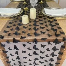 1pc Rainbow Butterfly Pattern Table Runner, Delicate And Soft Texture, Perfect For Romantic Dinner, Wedding, Birthday Party And Shower Party Decoration, A Subtle Aesthetic As Wedding Table Decor - Black - View 11