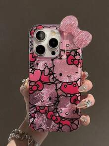 SANRIO Ốp điện thoại hình nơ đính đá dễ thương - Tương thích với Apple 17/16 Pro Max/15/14/13/12/11, thiết kế mèo KT màu hồng gradient phủ toàn màn hình. - Nhiều màu - Xem 1