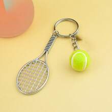 2pcs Simulation Tennis Racket Zinc Alloy Keychain, Mini Plush Tennis Bag Pendant, Sports Enthusiast Souvenir Small Gift Gifts For Mother, Father, Graduation, And Teacher - Multicolor - View 4