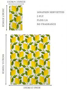 16/32pcs Watercolor Lemon Print Paper Napkins, Size 13X15.7 Inches. Lemon Print Napkins Suitable For Restaurant, Dessert Shop And Party Decoration, Citrus Desktop Decor, Summer Dining Table Setting, Lemon Kitchen Decor, Pool Party, Wedding Party, Birthday Party, Wedding Table Decor, Wedding Decoration, Mother's Day, Summer Gift Packaging Decoration, Suitable For Guest Use - Multicolor - View 4