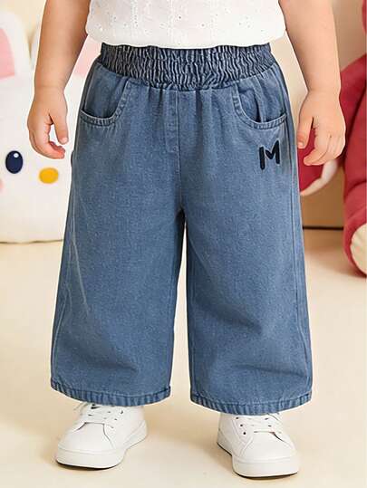 女宝宝新款刺绣字母日常休闲牛仔裤